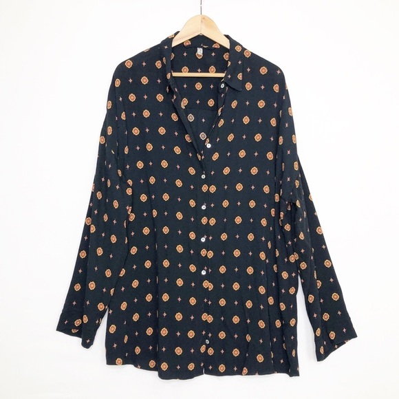 Free people black, printed button down shirt - Picture 9 of 12